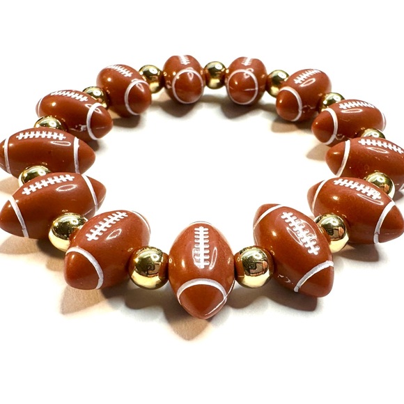 Football Bracelet Super Bowl Beaded Stretchy Game Day Team Jewelry - Picture 2 of 3